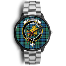 Load image into Gallery viewer, Campbell Ancient 01 Clans ,Black Metal Link watch, leather steel watch, tartan watch, tartan watches, clan watch, scotland watch, merry christmas, cyber Monday, halloween, black Friday