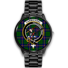 Load image into Gallery viewer, Carmichael Modern Clans ,Black Metal Link watch, leather steel watch, tartan watch, tartan watches, clan watch, scotland watch, merry christmas, cyber Monday, halloween, black Friday