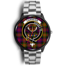 Load image into Gallery viewer, Carnegie Clans ,Black Metal Link watch, leather steel watch, tartan watch, tartan watches, clan watch, scotland watch, merry christmas, cyber Monday, halloween, black Friday