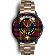 Load image into Gallery viewer, Carnegie Clans ,Black Leather watch, leather steel watch, tartan watch, tartan watches, clan watch, scotland watch, merry christmas, cyber Monday, halloween, black Friday