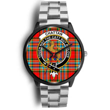 Load image into Gallery viewer, Chattan Clans ,Black Metal Link watch, leather steel watch, tartan watch, tartan watches, clan watch, scotland watch, merry christmas, cyber Monday, halloween, black Friday