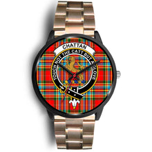Load image into Gallery viewer, Chattan Clans ,Black Leather watch, leather steel watch, tartan watch, tartan watches, clan watch, scotland watch, merry christmas, cyber Monday, halloween, black Friday