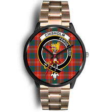 Load image into Gallery viewer, Chisholm Ancient Clans ,Black Metal Link watch, leather steel watch, tartan watch, tartan watches, clan watch, scotland watch, merry christmas, cyber Monday, halloween, black Friday