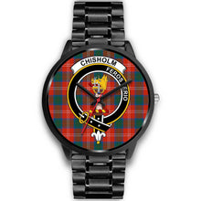 Load image into Gallery viewer, Chisholm Ancient Clans ,Black Metal Link watch, leather steel watch, tartan watch, tartan watches, clan watch, scotland watch, merry christmas, cyber Monday, halloween, black Friday