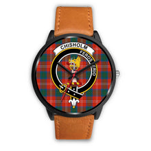 Load image into Gallery viewer, Chisholm Ancient Clans ,Black Leather watch, leather steel watch, tartan watch, tartan watches, clan watch, scotland watch, merry christmas, cyber Monday, halloween, black Friday