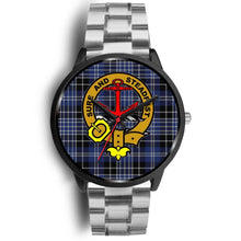 Load image into Gallery viewer, Clark Clans ,Black Metal Link watch, leather steel watch, tartan watch, tartan watches, clan watch, scotland watch, merry christmas, cyber Monday, halloween, black Friday