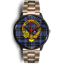 Load image into Gallery viewer, Clark Clans ,Black Leather watch, leather steel watch, tartan watch, tartan watches, clan watch, scotland watch, merry christmas, cyber Monday, halloween, black Friday