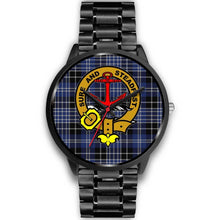 Load image into Gallery viewer, Clark Clans ,Black Metal Link watch, leather steel watch, tartan watch, tartan watches, clan watch, scotland watch, merry christmas, cyber Monday, halloween, black Friday