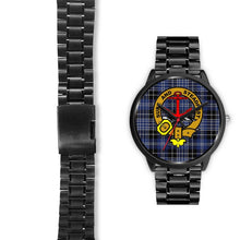 Load image into Gallery viewer, Clark Clans ,Black Leather watch, leather steel watch, tartan watch, tartan watches, clan watch, scotland watch, merry christmas, cyber Monday, halloween, black Friday