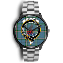 Load image into Gallery viewer, Clelland Clans ,Black Metal Link watch, leather steel watch, tartan watch, tartan watches, clan watch, scotland watch, merry christmas, cyber Monday, halloween, black Friday