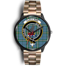 Load image into Gallery viewer, Clelland Clans ,Black Leather watch, leather steel watch, tartan watch, tartan watches, clan watch, scotland watch, merry christmas, cyber Monday, halloween, black Friday