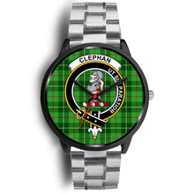 Load image into Gallery viewer, Clephan (or Clephane) Clans ,Black Metal Link watch, leather steel watch, tartan watch, tartan watches, clan watch, scotland watch, merry christmas, cyber Monday, halloween, black Friday