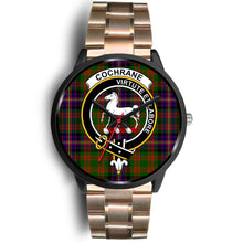 Load image into Gallery viewer, Cochrane Modern Clans ,Black Leather watch, leather steel watch, tartan watch, tartan watches, clan watch, scotland watch, merry christmas, cyber Monday, halloween, black Friday