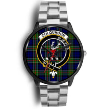 Load image into Gallery viewer, Colquhoun Modern Clans ,Black Metal Link watch, leather steel watch, tartan watch, tartan watches, clan watch, scotland watch, merry christmas, cyber Monday, halloween, black Friday