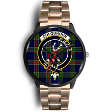 Load image into Gallery viewer, Colquhoun Modern Clans ,Black Leather watch, leather steel watch, tartan watch, tartan watches, clan watch, scotland watch, merry christmas, cyber Monday, halloween, black Friday