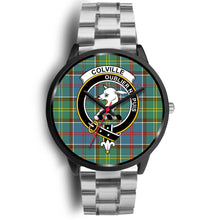 Load image into Gallery viewer, Colville District Clans ,Black Metal Link watch, leather steel watch, tartan watch, tartan watches, clan watch, scotland watch, merry christmas, cyber Monday, halloween, black Friday