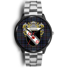 Load image into Gallery viewer, Conway Clans ,Black Metal Link watch, leather steel watch, tartan watch, tartan watches, clan watch, scotland watch, merry christmas, cyber Monday, halloween, black Friday