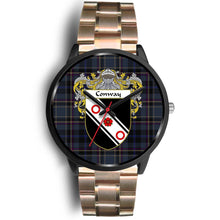 Load image into Gallery viewer, Conway Clans ,Black Leather watch, leather steel watch, tartan watch, tartan watches, clan watch, scotland watch, merry christmas, cyber Monday, halloween, black Friday