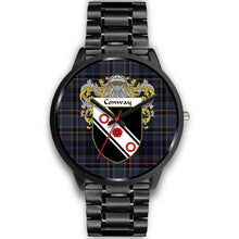 Load image into Gallery viewer, Conway Clans ,Black Metal Link watch, leather steel watch, tartan watch, tartan watches, clan watch, scotland watch, merry christmas, cyber Monday, halloween, black Friday