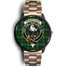Load image into Gallery viewer, Cranston Modern Clans ,Black Leather watch, leather steel watch, tartan watch, tartan watches, clan watch, scotland watch, merry christmas, cyber Monday, halloween, black Friday