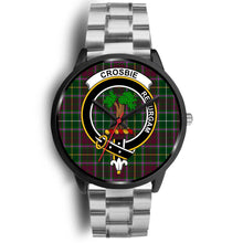 Load image into Gallery viewer, Crosbie Clans ,Black Metal Link watch, leather steel watch, tartan watch, tartan watches, clan watch, scotland watch, merry christmas, cyber Monday, halloween, black Friday