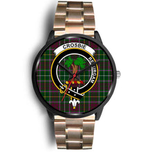 Load image into Gallery viewer, Crosbie Clans ,Black Leather watch, leather steel watch, tartan watch, tartan watches, clan watch, scotland watch, merry christmas, cyber Monday, halloween, black Friday