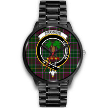 Load image into Gallery viewer, Crosbie Clans ,Black Metal Link watch, leather steel watch, tartan watch, tartan watches, clan watch, scotland watch, merry christmas, cyber Monday, halloween, black Friday