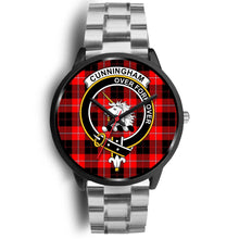 Load image into Gallery viewer, Cunningham Modern Clans ,Black Metal Link watch, leather steel watch, tartan watch, tartan watches, clan watch, scotland watch, merry christmas, cyber Monday, halloween, black Friday