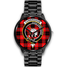 Load image into Gallery viewer, Cunningham Modern Clans ,Black Metal Link watch, leather steel watch, tartan watch, tartan watches, clan watch, scotland watch, merry christmas, cyber Monday, halloween, black Friday