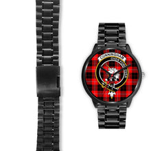 Load image into Gallery viewer, Cunningham Modern Clans ,Black Leather watch, leather steel watch, tartan watch, tartan watches, clan watch, scotland watch, merry christmas, cyber Monday, halloween, black Friday