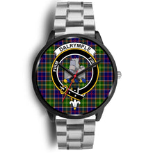 Load image into Gallery viewer, Dalrymple Clans ,Black Metal Link watch, leather steel watch, tartan watch, tartan watches, clan watch, scotland watch, merry christmas, cyber Monday, halloween, black Friday