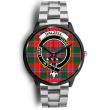 Load image into Gallery viewer, Dalziel Modern Clans ,Black Metal Link watch, leather steel watch, tartan watch, tartan watches, clan watch, scotland watch, merry christmas, cyber Monday, halloween, black Friday