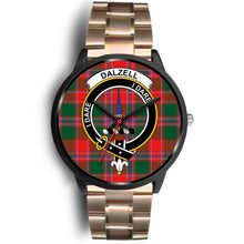 Load image into Gallery viewer, Dalziel Modern Clans ,Black Leather watch, leather steel watch, tartan watch, tartan watches, clan watch, scotland watch, merry christmas, cyber Monday, halloween, black Friday