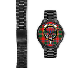 Load image into Gallery viewer, Dalziel Modern Clans ,Black Leather watch, leather steel watch, tartan watch, tartan watches, clan watch, scotland watch, merry christmas, cyber Monday, halloween, black Friday