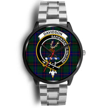 Load image into Gallery viewer, Davidson Modern Clans ,Black Metal Link watch, leather steel watch, tartan watch, tartan watches, clan watch, scotland watch, merry christmas, cyber Monday, halloween, black Friday