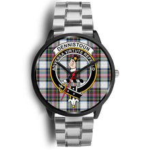 Load image into Gallery viewer, Dennistoun Clans ,Black Metal Link watch, leather steel watch, tartan watch, tartan watches, clan watch, scotland watch, merry christmas, cyber Monday, halloween, black Friday