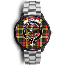 Load image into Gallery viewer, Dewar Clans ,Black Metal Link watch, leather steel watch, tartan watch, tartan watches, clan watch, scotland watch, merry christmas, cyber Monday, halloween, black Friday