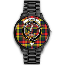 Load image into Gallery viewer, Dewar Clans ,Black Metal Link watch, leather steel watch, tartan watch, tartan watches, clan watch, scotland watch, merry christmas, cyber Monday, halloween, black Friday