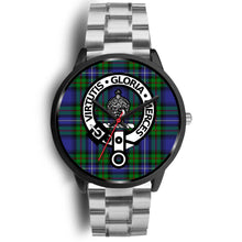 Load image into Gallery viewer, Donnachaidh Clans ,Black Metal Link watch, leather steel watch, tartan watch, tartan watches, clan watch, scotland watch, merry christmas, cyber Monday, halloween, black Friday