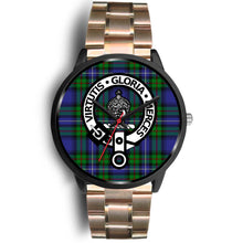 Load image into Gallery viewer, Donnachaidh Clans ,Black Leather watch, leather steel watch, tartan watch, tartan watches, clan watch, scotland watch, merry christmas, cyber Monday, halloween, black Friday