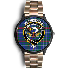 Load image into Gallery viewer, Edmonstone Clans ,Black Leather watch, leather steel watch, tartan watch, tartan watches, clan watch, scotland watch, merry christmas, cyber Monday, halloween, black Friday