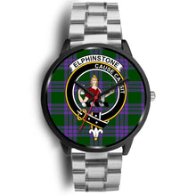 Load image into Gallery viewer, Elphinstone Clans ,Black Metal Link watch, leather steel watch, tartan watch, tartan watches, clan watch, scotland watch, merry christmas, cyber Monday, halloween, black Friday