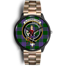 Load image into Gallery viewer, Elphinstone Clans ,Black Leather watch, leather steel watch, tartan watch, tartan watches, clan watch, scotland watch, merry christmas, cyber Monday, halloween, black Friday