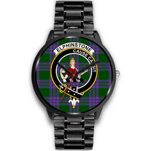 Load image into Gallery viewer, Elphinstone Clans ,Black Metal Link watch, leather steel watch, tartan watch, tartan watches, clan watch, scotland watch, merry christmas, cyber Monday, halloween, black Friday