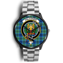Load image into Gallery viewer, Falconer Clans ,Black Metal Link watch, leather steel watch, tartan watch, tartan watches, clan watch, scotland watch, merry christmas, cyber Monday, halloween, black Friday