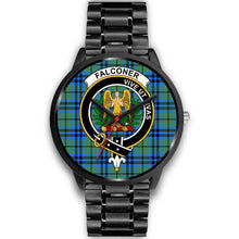 Load image into Gallery viewer, Falconer Clans ,Black Metal Link watch, leather steel watch, tartan watch, tartan watches, clan watch, scotland watch, merry christmas, cyber Monday, halloween, black Friday