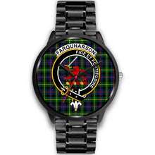 Load image into Gallery viewer, Farquharson Modern Clans ,Black Metal Link watch, leather steel watch, tartan watch, tartan watches, clan watch, scotland watch, merry christmas, cyber Monday, halloween, black Friday