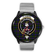 Load image into Gallery viewer, Fleming Clans ,Rose Gold Metal Link watch, leather steel watch, tartan watch, tartan watches, clan watch, scotland watch, merry christmas, cyber Monday, halloween, black Friday