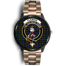 Load image into Gallery viewer, Fleming Clans ,Black Leather watch, leather steel watch, tartan watch, tartan watches, clan watch, scotland watch, merry christmas, cyber Monday, halloween, black Friday
