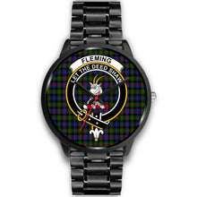 Load image into Gallery viewer, Fleming Clans ,Black Metal Link watch, leather steel watch, tartan watch, tartan watches, clan watch, scotland watch, merry christmas, cyber Monday, halloween, black Friday